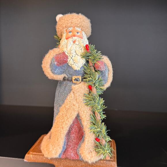 Vintage Santa Stocking Hanger w/ Crackled Aged Finish and Faux Fur Accents, 8”H - Picture 3 of 7